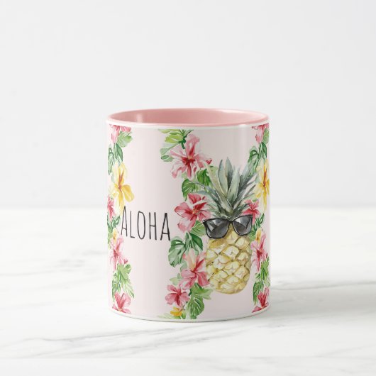 Mug Lunettes de soleil Fleurs d'ananas tropical (Centre)