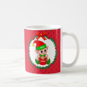 Mug Lutin de Noël, couronne de pin, boules rouges et c