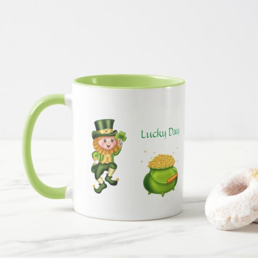 Mug Lutin et pot d'or de la Saint-Patrick (Avec donut)