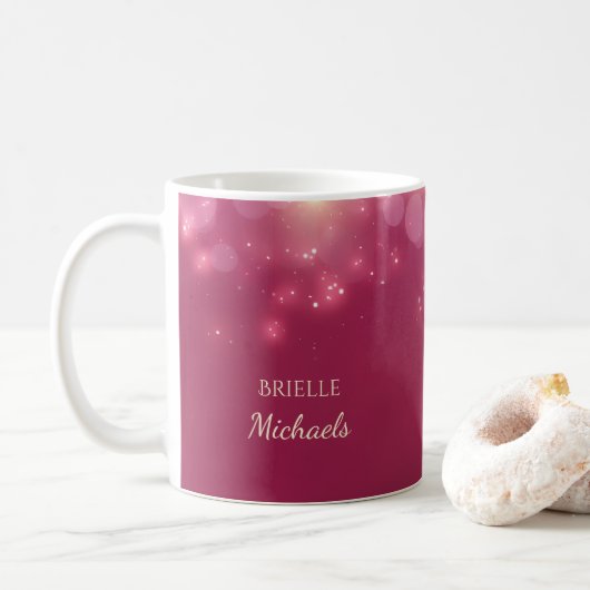 Mug Luxe Bokeh Glamor Rose Foncé Avec Nom (Avec donut)