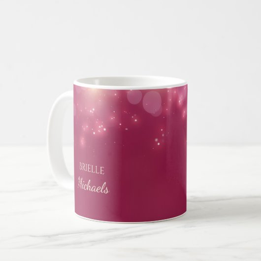 Mug Luxe Bokeh Glamor Rose Foncé Avec Nom (Devant gauche)