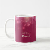 Mug Luxe Bokeh Glamor Rose Foncé Avec Nom (Gauche)
