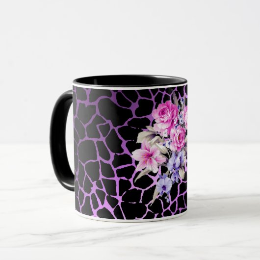 Mug Luxe moderne violet Rose noir Tigar (Devant gauche)