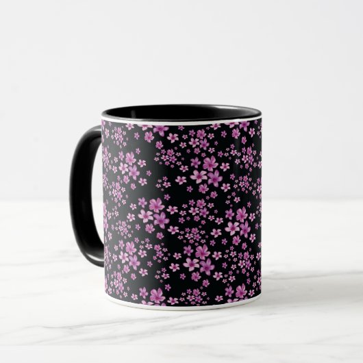 Mug Luxe Populaire Noir violet Floral (Devant gauche)