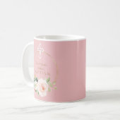 Mug Luxe rose Blush Floral Blanc Croix Baptême (Devant gauche)