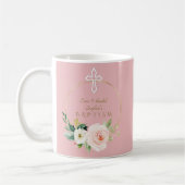 Mug Luxe rose Blush Floral Blanc Croix Baptême (Gauche)