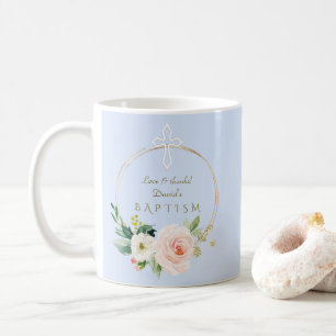 Mug Luxe rose Blush Floral Blanc Croix Baptême garçon