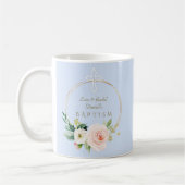 Mug Luxe rose Blush Floral Blanc Croix Baptême garçon (Gauche)