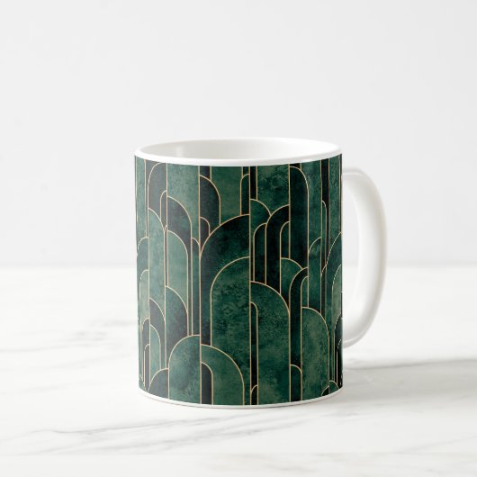 Mug Luxueux Motif Art déco Vert et Or (Devant droit)