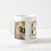 Mug Luxury Cursive Gold White Initial  E + 2 PHOTO (Devant gauche)