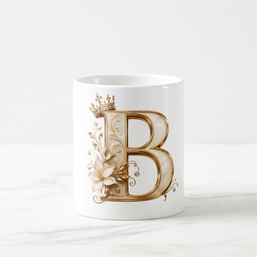 Mug Luxury Gold Letter B Monogram with Crown & Lily Fl (Centre)