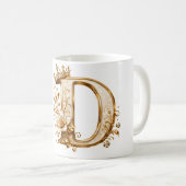 Mug Luxury Gold Letter D Monogram with Crown & Lily Fl (Devant droit)
