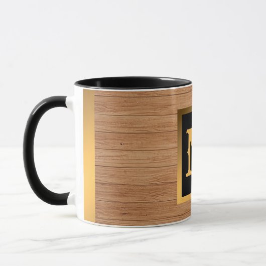 Mug Luxury Gold Wood Moderne Monogramme (Gauche)