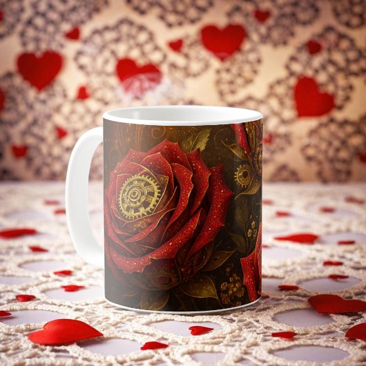 Mug Luxury Steampunk Roses Romantic Gold Gears