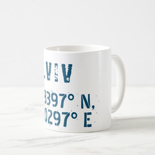 Mug Lviv Ukraine Latitude & Longitude désistée (Devant droit)