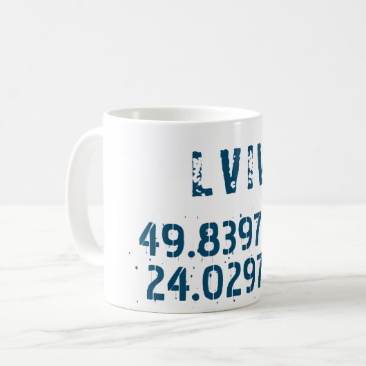 Mug Lviv Ukraine Latitude & Longitude désistée (Devant gauche)