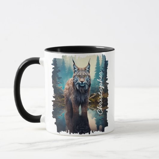Mug Lynx dans la réflexion de Forest Lake (Gauche)