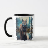 Mug Lynx dans le reflet du lac forestier (Gauche)