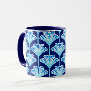 Mug Lys Art Déco, Bleu Cobalt, Aqua et Blanc