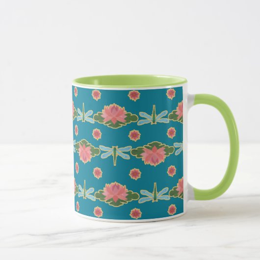 Mug Lys d'eau rose et libellules sur le bleu (Droite)