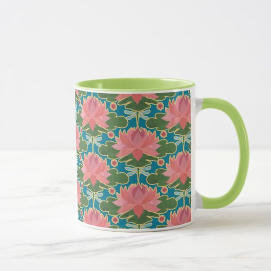 Mug Lys d'eau rose, Motif de libellules bleues (Droite)