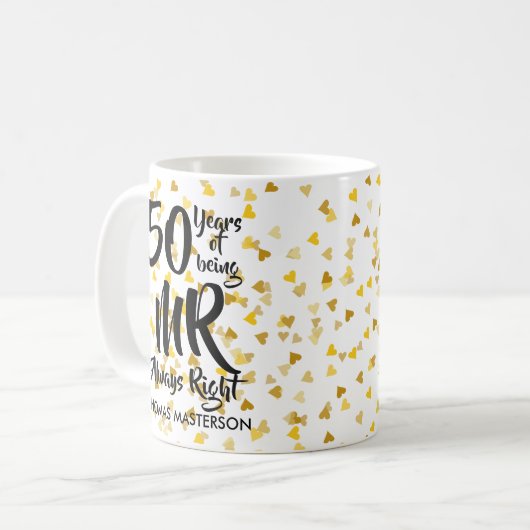 Mug M. Always Right Fun 50e anniversaire Coeurs d'or (Devant gauche)