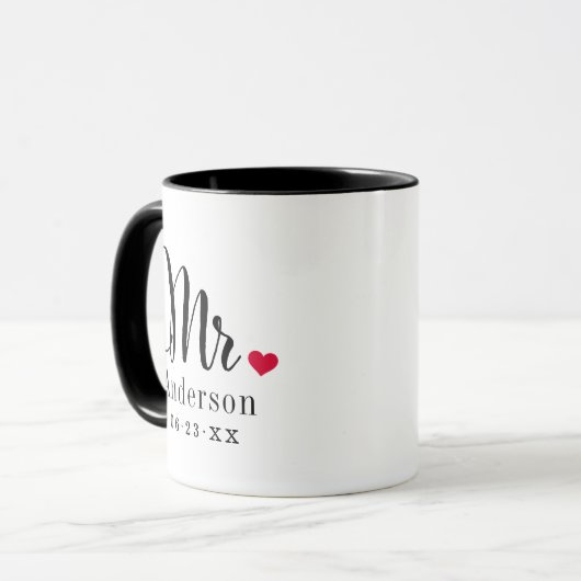 Mug M. Elegant Script Coeur Personnalisé Mariage Monog (Devant gauche)