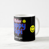 Mug M. Happy Papi avec Smile Emojis et nom sur BLACK (Devant droit)