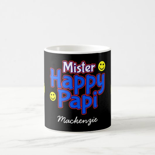 Mug M. Happy Papi avec Smile Emojis et nom sur BLACK (Centre)