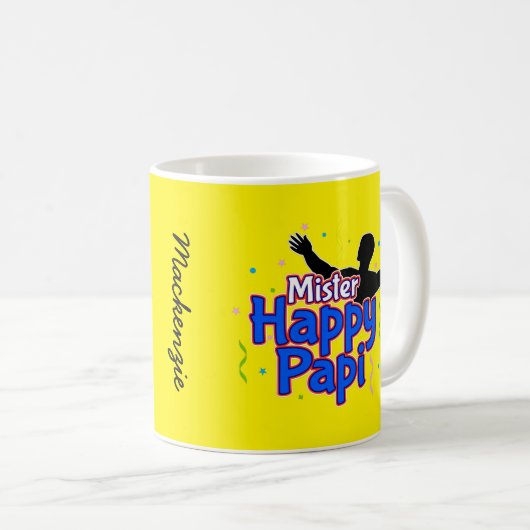 Mug M. Happy Papi avec votre nom sur JAUNE (Devant droit)