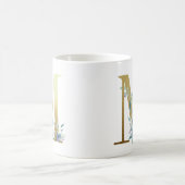 Mug M, initiale dorée avec feuillage floral bleu (Centre)