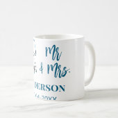 Mug M & Mme ajouter nom date mariage faveur noeud bleu (Devant droit)