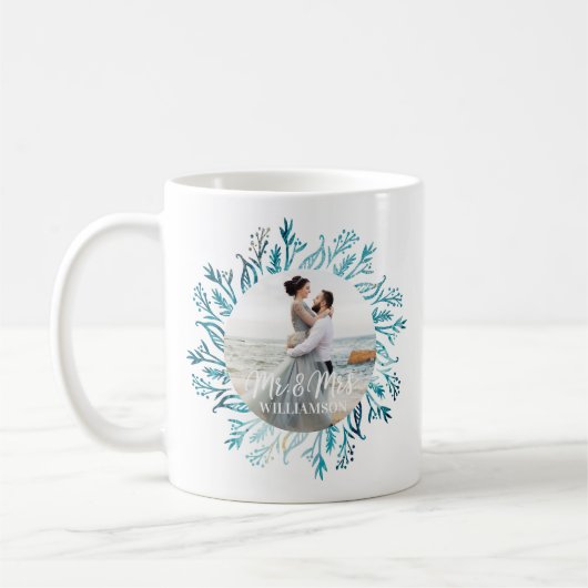 Mug M. & Mme Joy | Blue Holiday Green Wreath Photo (Gauche)