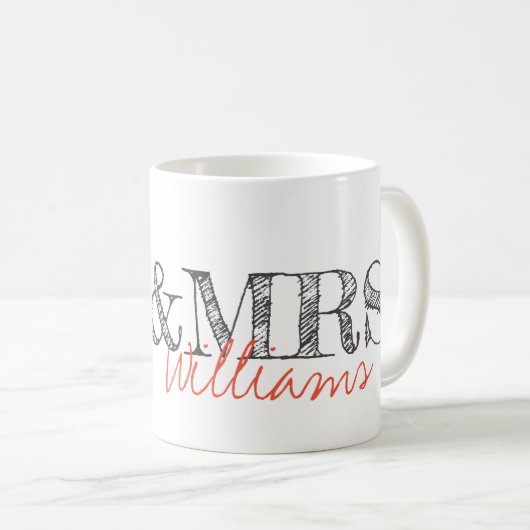 Mug M. & Mme NOM Typographie moderne Nouveaux mariés M (Devant droit)