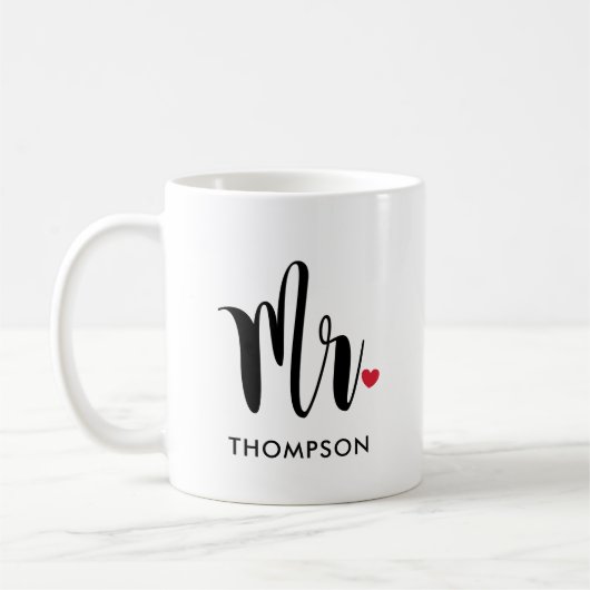 Mug M. Modern Black Script Mariage personnalisé (Gauche)