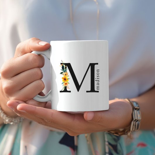 Mug M monogramme floral avec nom modifiable