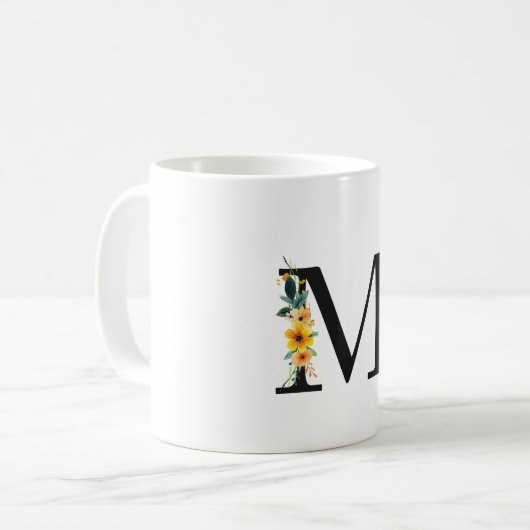 Mug M monogramme floral avec nom modifiable (Devant gauche)