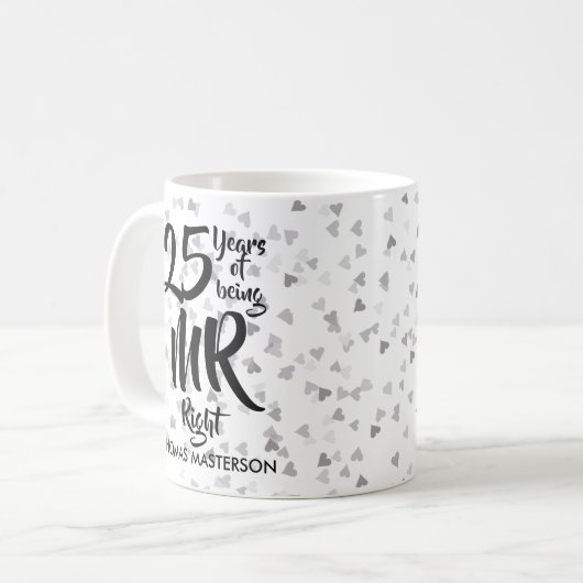 Mug M. Right 25th Anniversary Silver Hearts Confetti (Devant gauche)