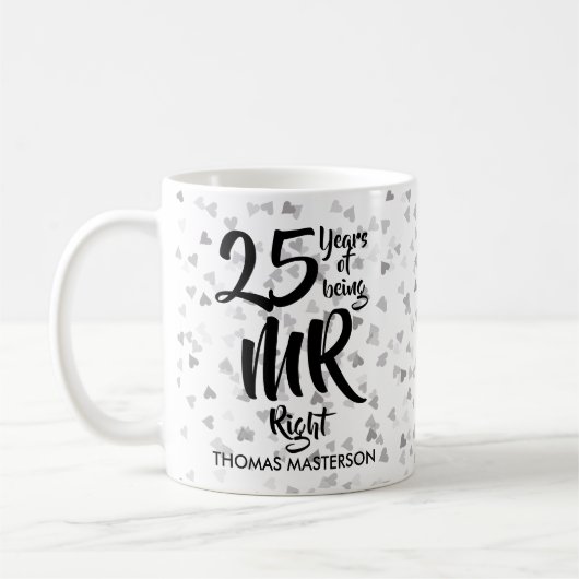 Mug M. Right 25th Anniversary Silver Hearts Confetti (Gauche)