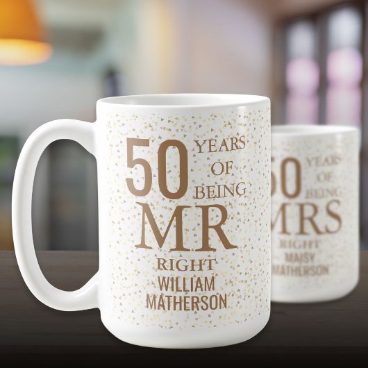 Mug M. Right Fun 50e anniversaire Mariage Coeurs d'or