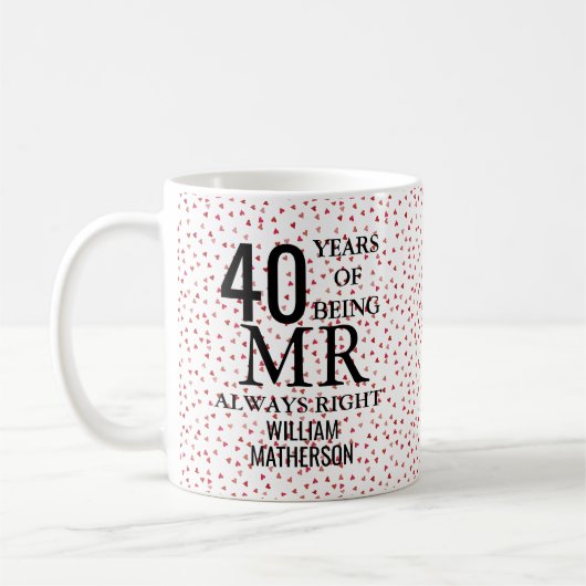 Mug M. Toujours Juste Fun 40e Anniversaire Cœurs Rubis (Gauche)
