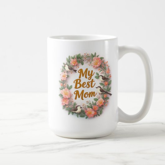 Mug Ma meilleure maman Couronne florale avec oiseaux (Droite)