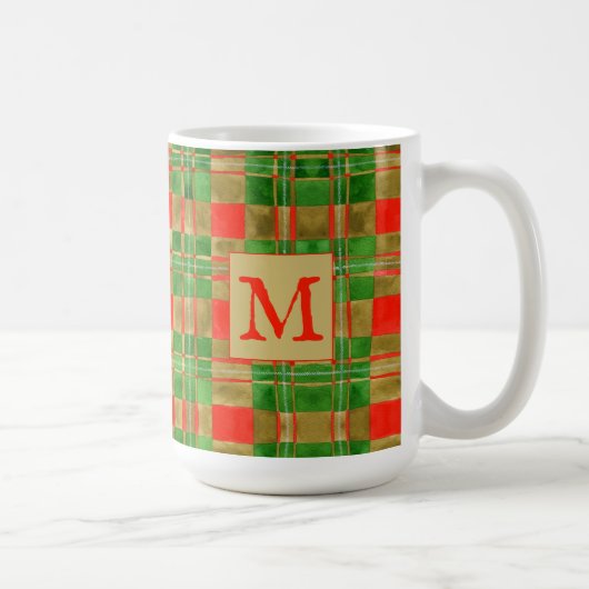 MUG MAC GREGOR TARTAN Blanc Grand + Initiale (Droite)
