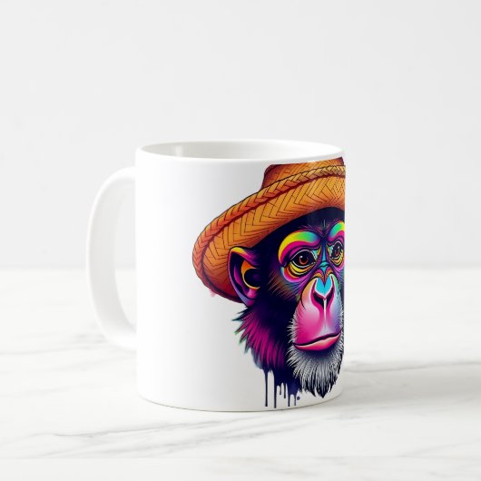Mug Macaque en Casquette de paille - Fun Monkey Tee (Devant gauche)