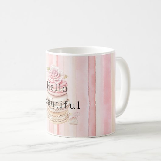 Mug Macarons à rayures blanches roses (Devant droit)