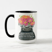 Mug Machine à écrire ancienne avec des pavots heureux  (Gauche)