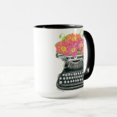 Mug Machine à écrire ancienne avec des pavots heureux  (Devant droit)