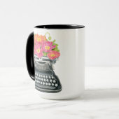 Mug Machine à écrire ancienne avec des pavots heureux  (Devant gauche)