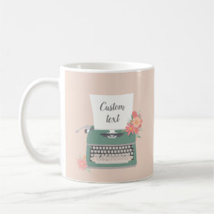 Mug Machine à écrire et fleurs vintages rétro et papie