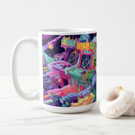 Mug Machines d'arcade rétro dans l'espace (Avec donut)